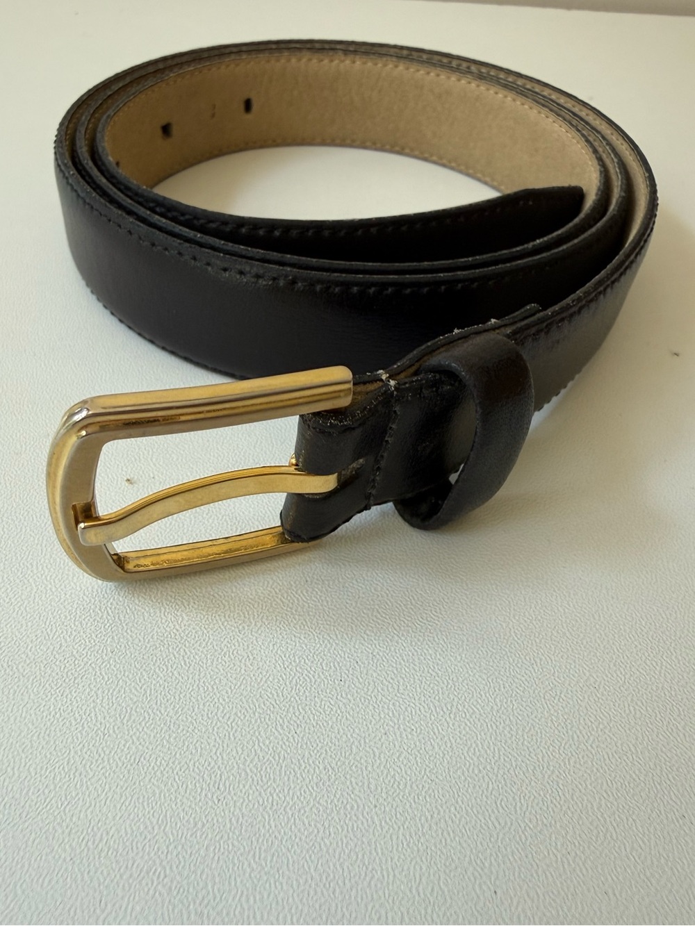 Men's Black Leather Belt with Gold Buckle